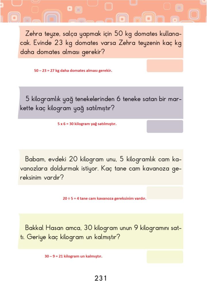 2. Sınıf Matematik Pasifik Yayınları Sayfa 231 Cevapları