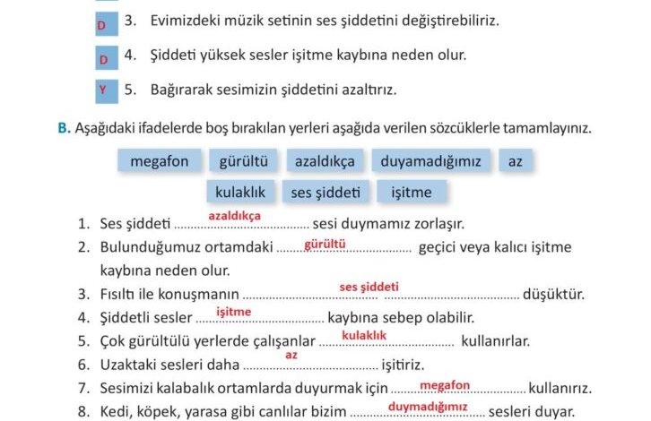 3. Sınıf Fen Bilimleri Meb Yayınları Sayfa 170 Cevapları