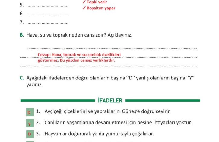 3. Sınıf Fen Bilimleri Meb Yayınları Sayfa 187 Cevapları