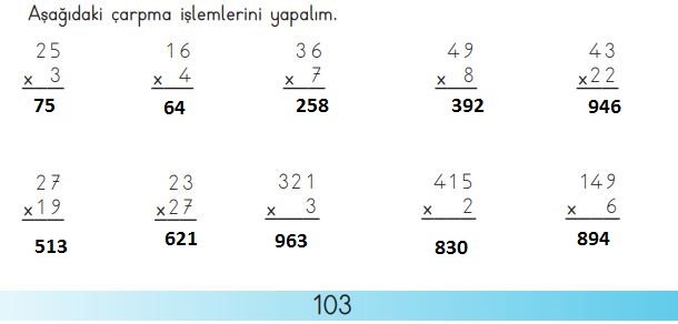 3. Sınıf Matematik Meb Yayınları Sayfa 103 Cevapları