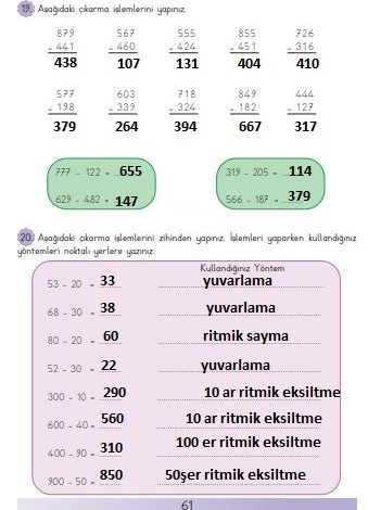 3. Sınıf Matematik Meb Yayınları Sayfa 61 Cevapları