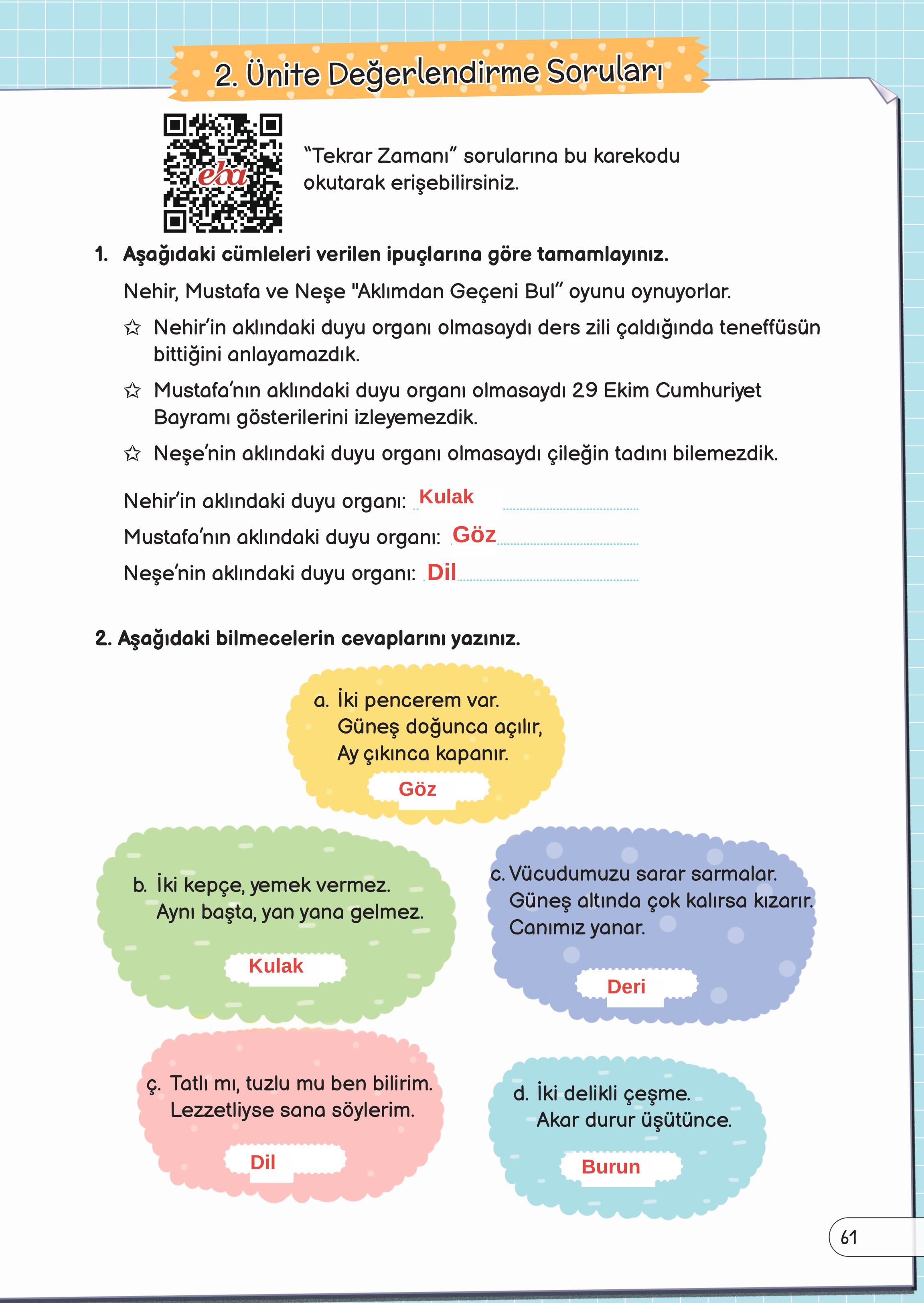 3. Sınıf Meb Yayınları Fen Bilimleri Ders Kitabı Sayfa 61 Cevapları