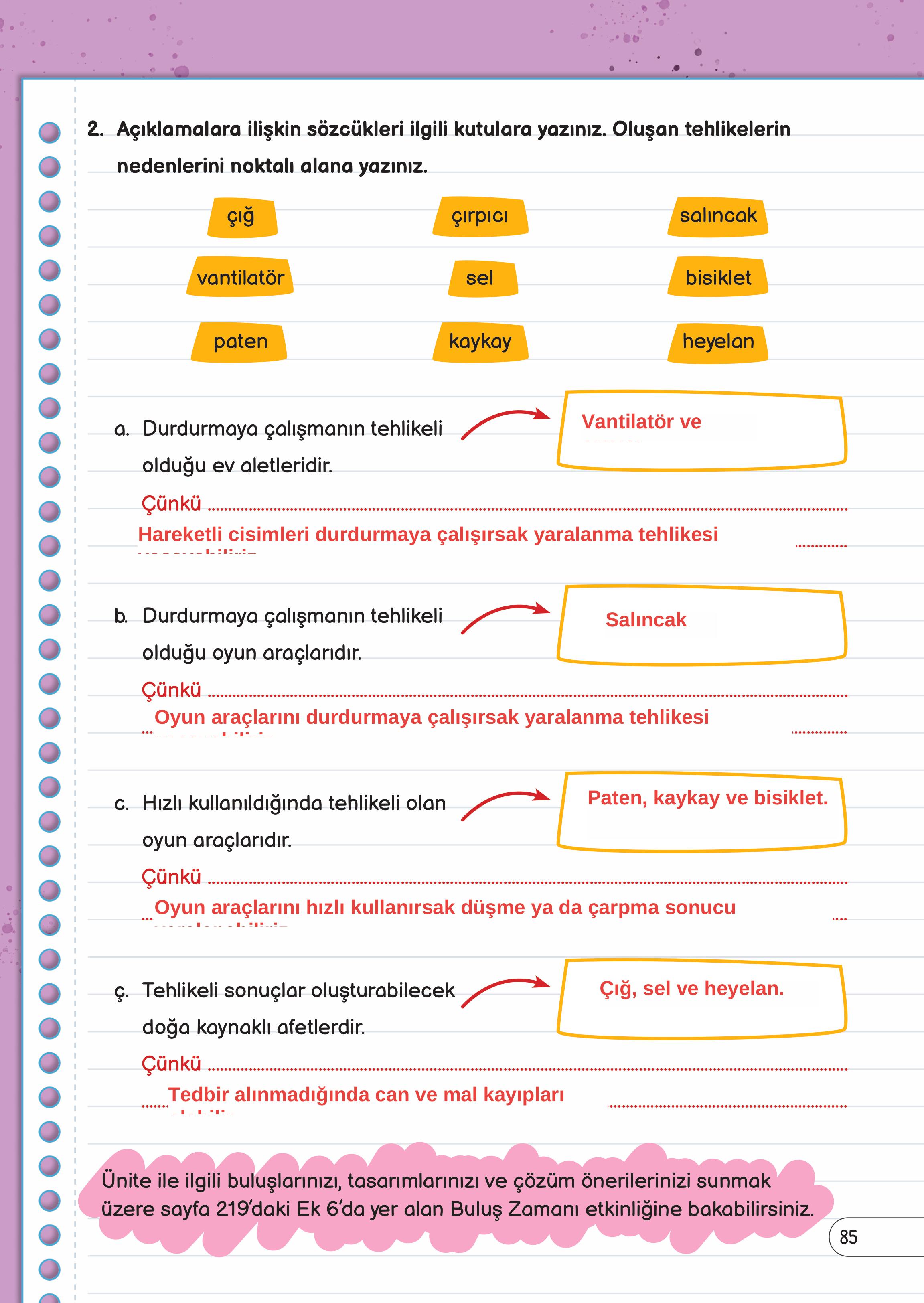 3. Sınıf Meb Yayınları Fen Bilimleri Ders Kitabı Sayfa 85 Cevapları