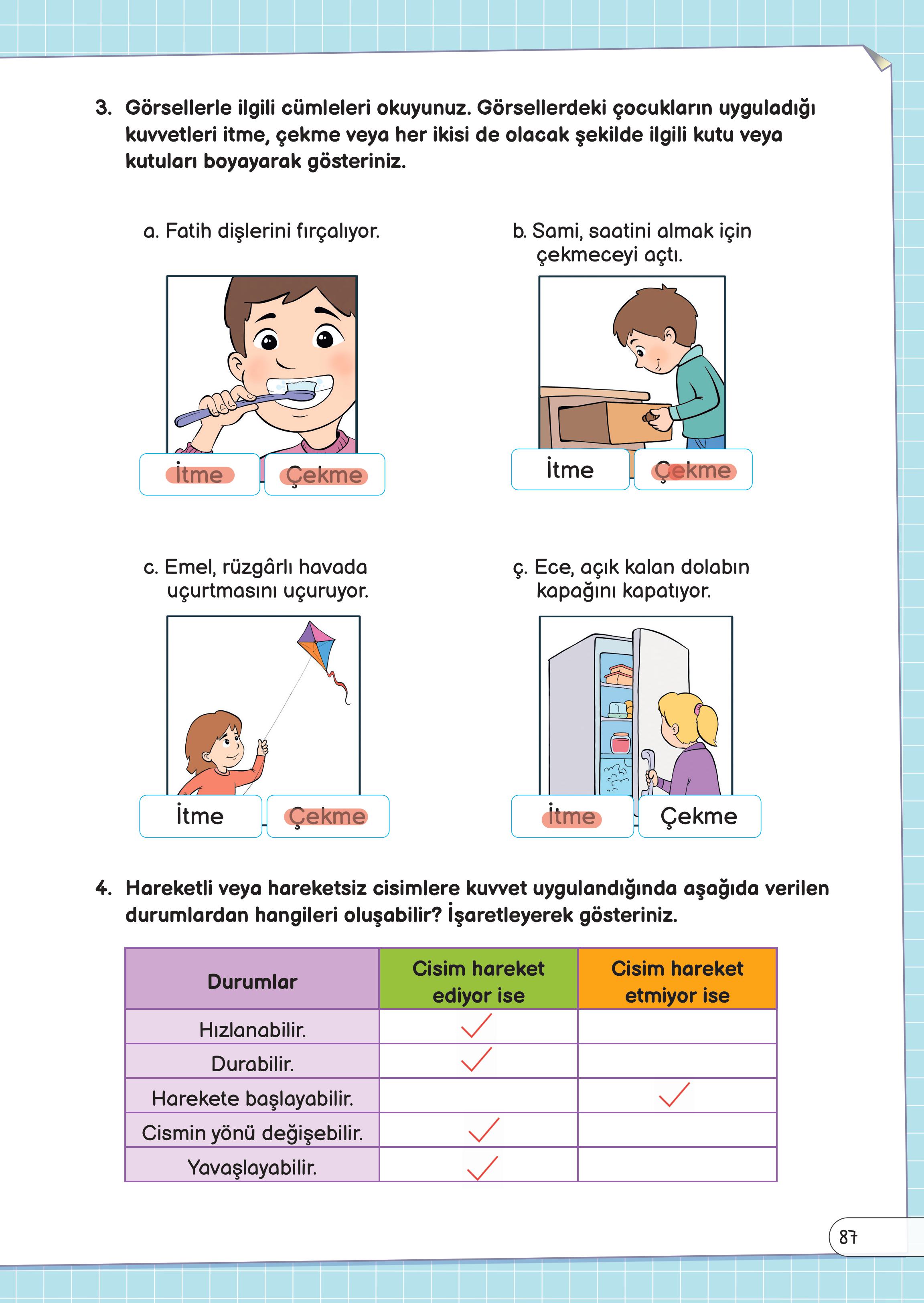 3. Sınıf Meb Yayınları Fen Bilimleri Ders Kitabı Sayfa 87 Cevapları