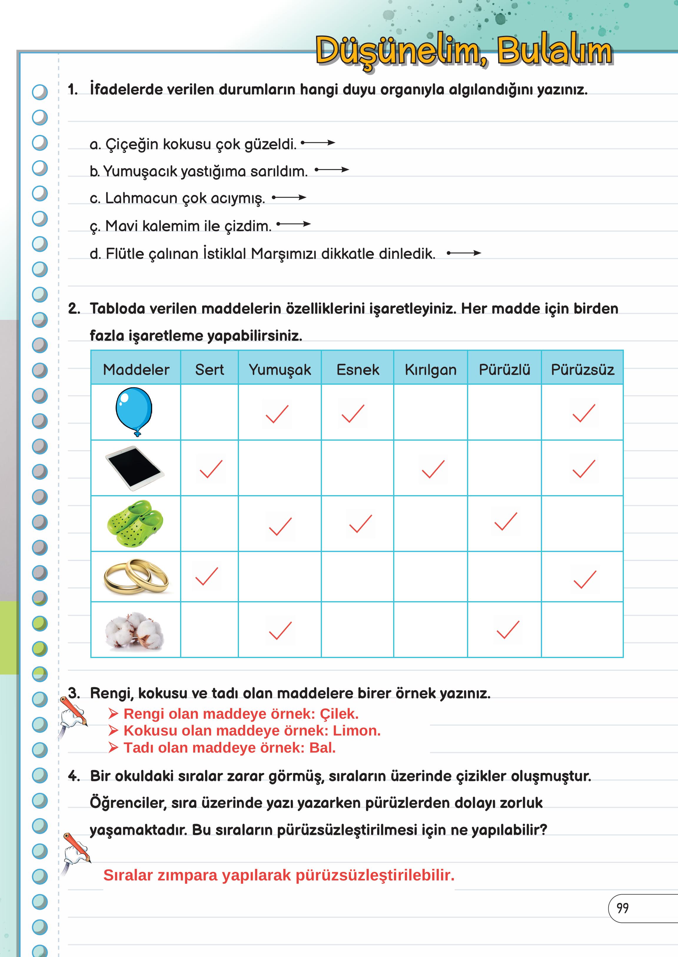 3. Sınıf Meb Yayınları Fen Bilimleri Ders Kitabı Sayfa 99 Cevapları