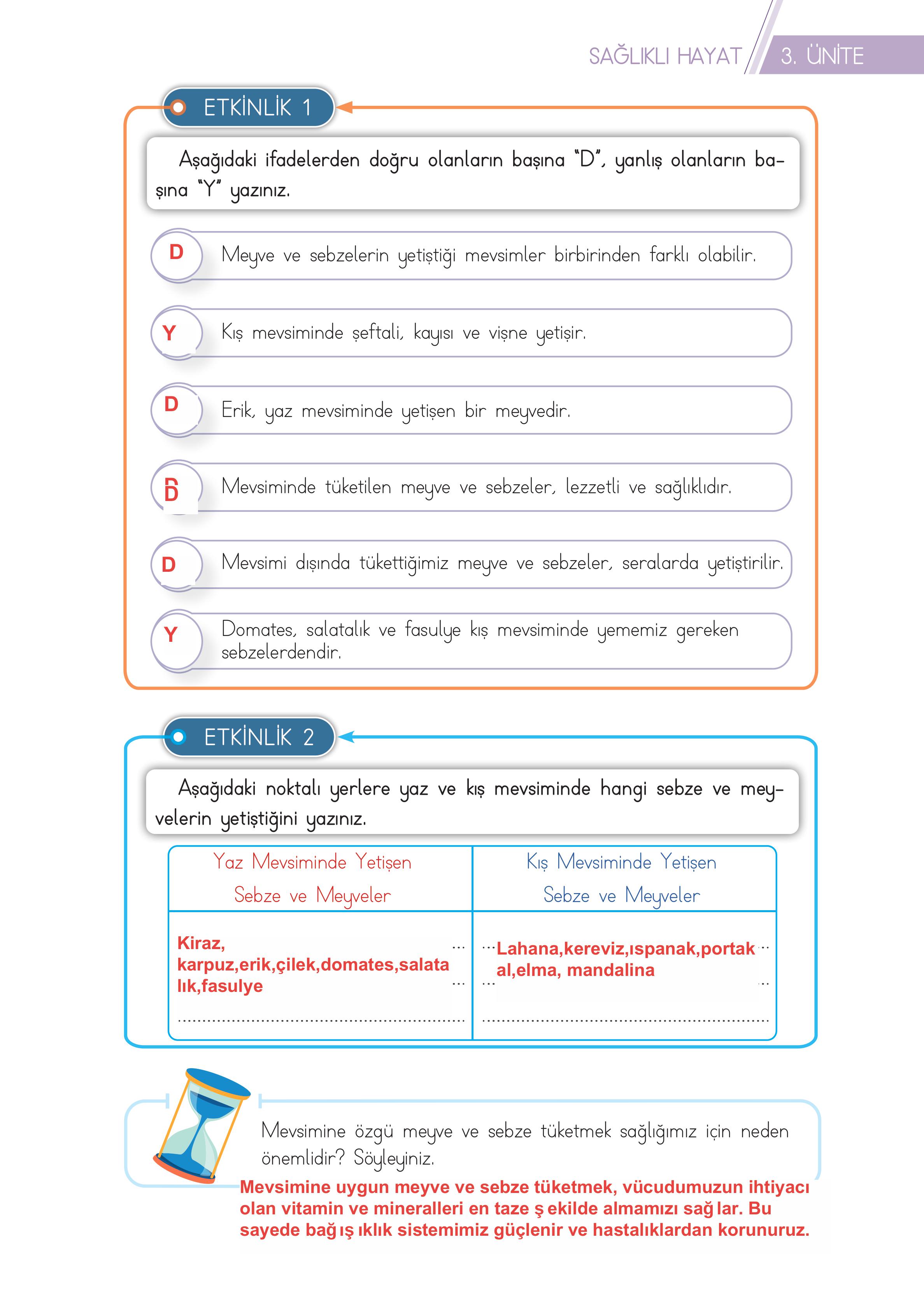 3. Sınıf Meb Yayınları Hayat Bilgisi Ders Kitabı Sayfa 101 Cevapları