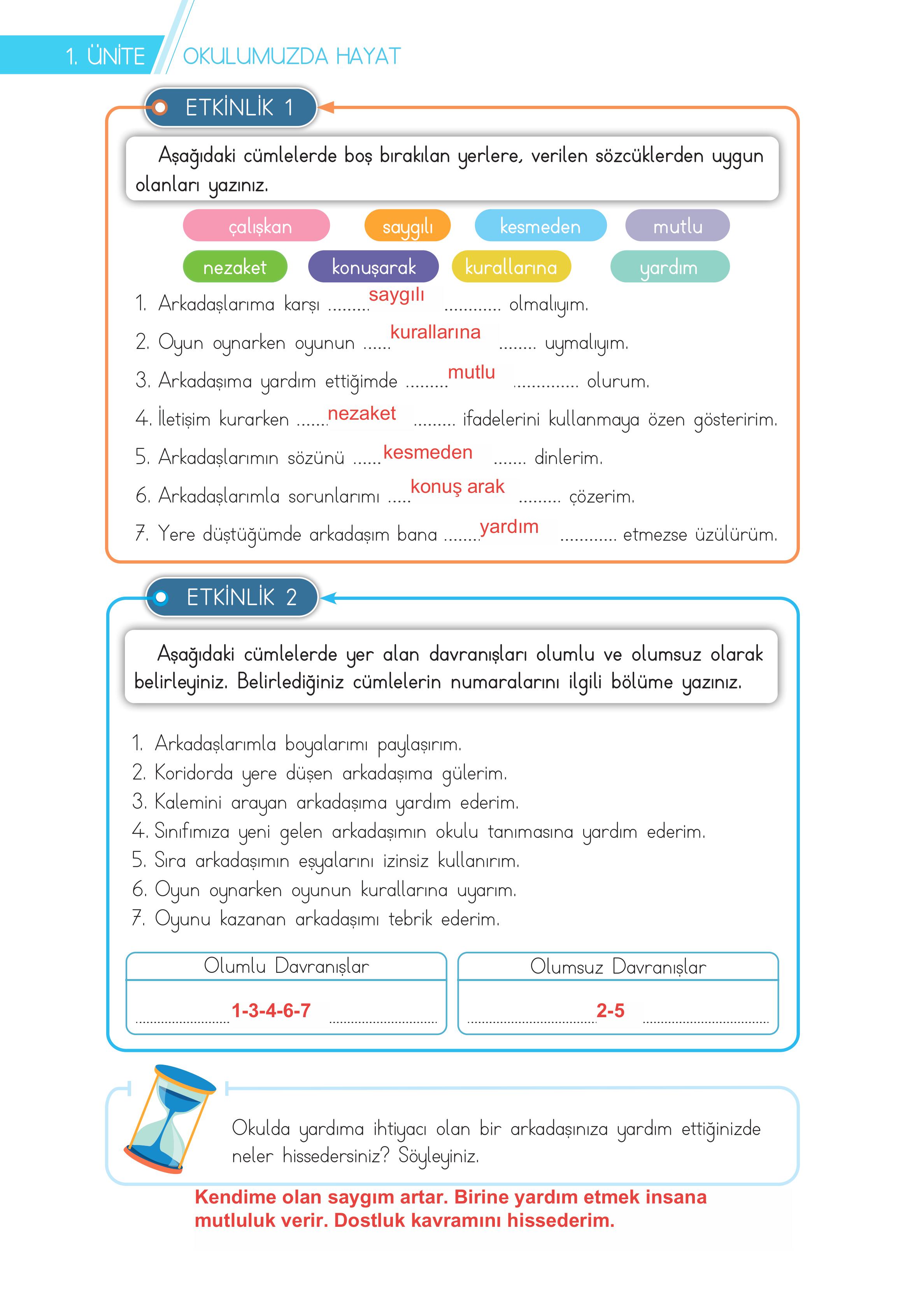 3. Sınıf Meb Yayınları Hayat Bilgisi Ders Kitabı Sayfa 18 Cevapları