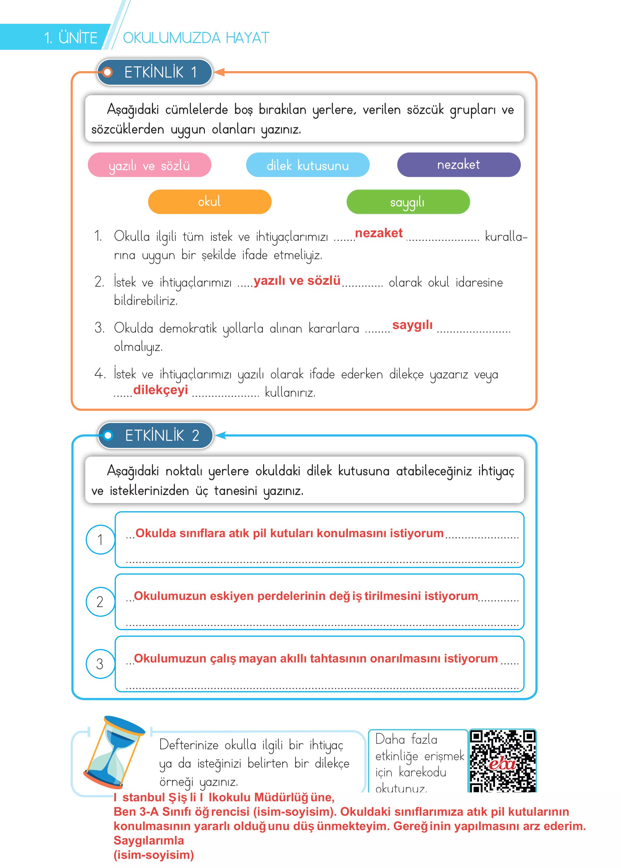 3. Sınıf Meb Yayınları Hayat Bilgisi Ders Kitabı Sayfa 34 Cevapları