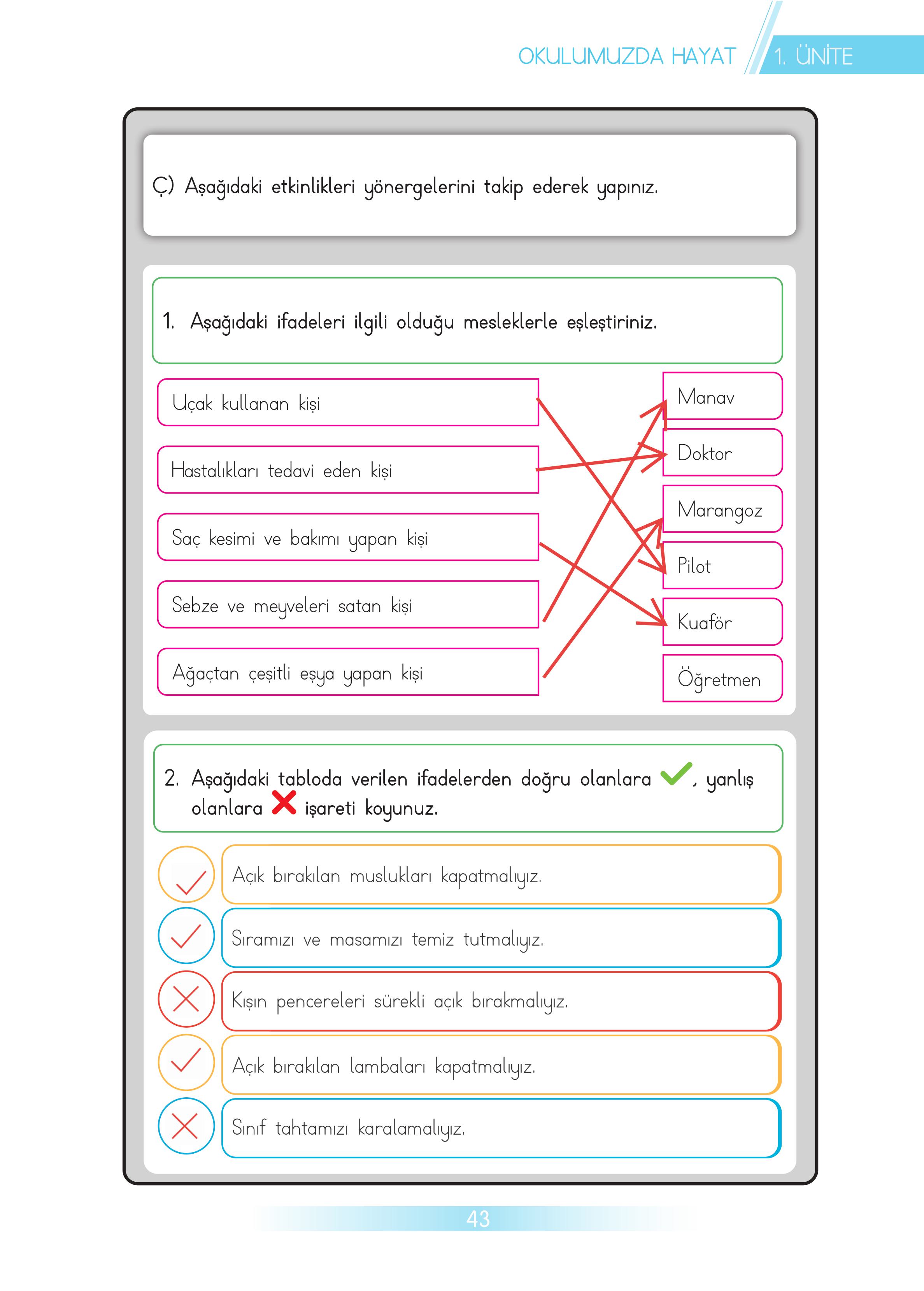 3. Sınıf Meb Yayınları Hayat Bilgisi Ders Kitabı Sayfa 43 Cevapları