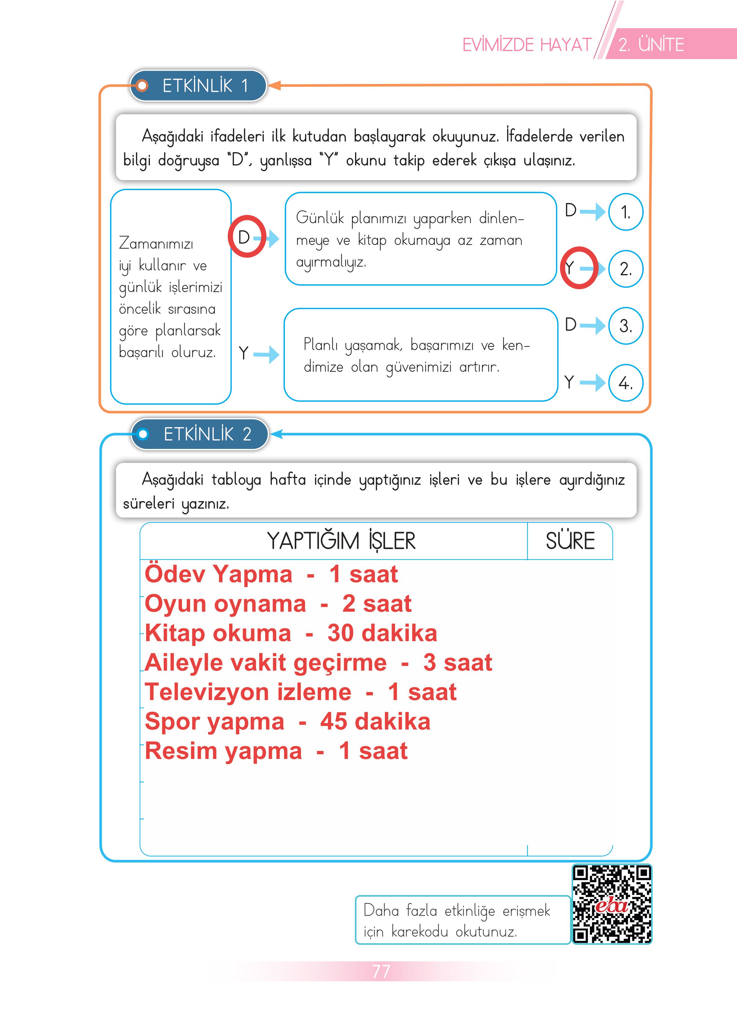 3. Sınıf Meb Yayınları Hayat Bilgisi Ders Kitabı Sayfa 77 Cevapları