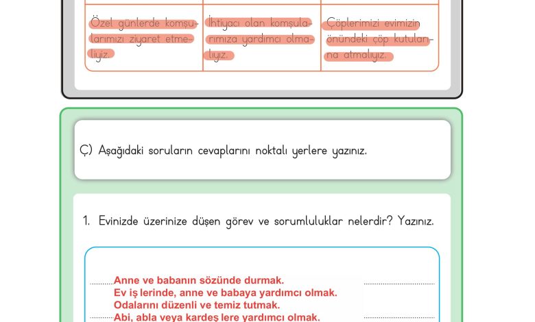 3. Sınıf Meb Yayınları Hayat Bilgisi Ders Kitabı Sayfa 84 Cevapları