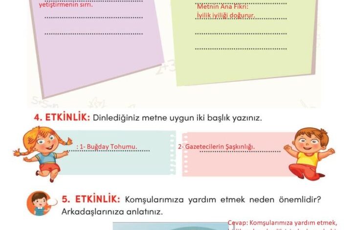 3. Sınıf Türkçe Meb Yayınları Sayfa 101 Cevapları