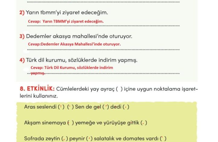 3. Sınıf Türkçe Meb Yayınları Sayfa 123 Cevapları