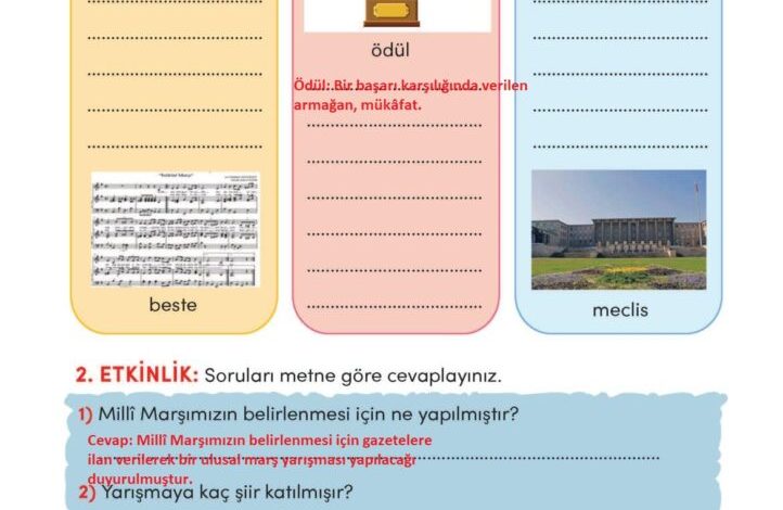 3. Sınıf Türkçe Meb Yayınları Sayfa 44 Cevapları