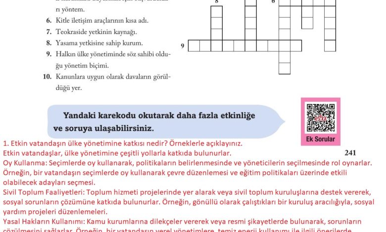 6. Sınıf Evos Yayınları Sosyal Bilgiler Ders Kitabı Sayfa 241 Cevapları