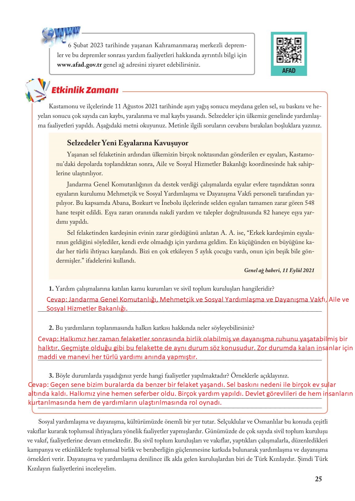 6. Sınıf Evos Yayınları Sosyal Bilgiler Ders Kitabı Sayfa 25 Cevapları