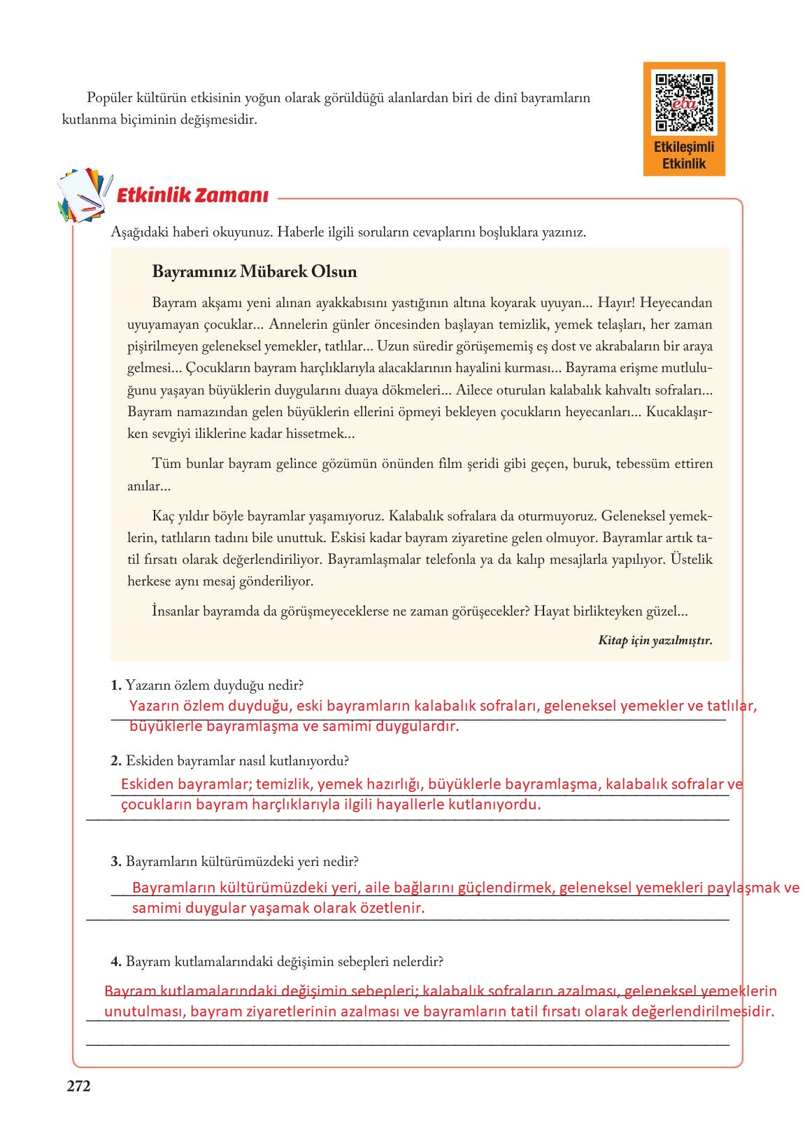 6. Sınıf Evos Yayınları Sosyal Bilgiler Ders Kitabı Sayfa 272 Cevapları