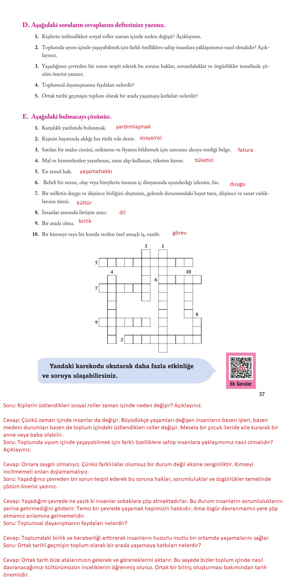 6. Sınıf Evos Yayınları Sosyal Bilgiler Ders Kitabı Sayfa 37 Cevapları