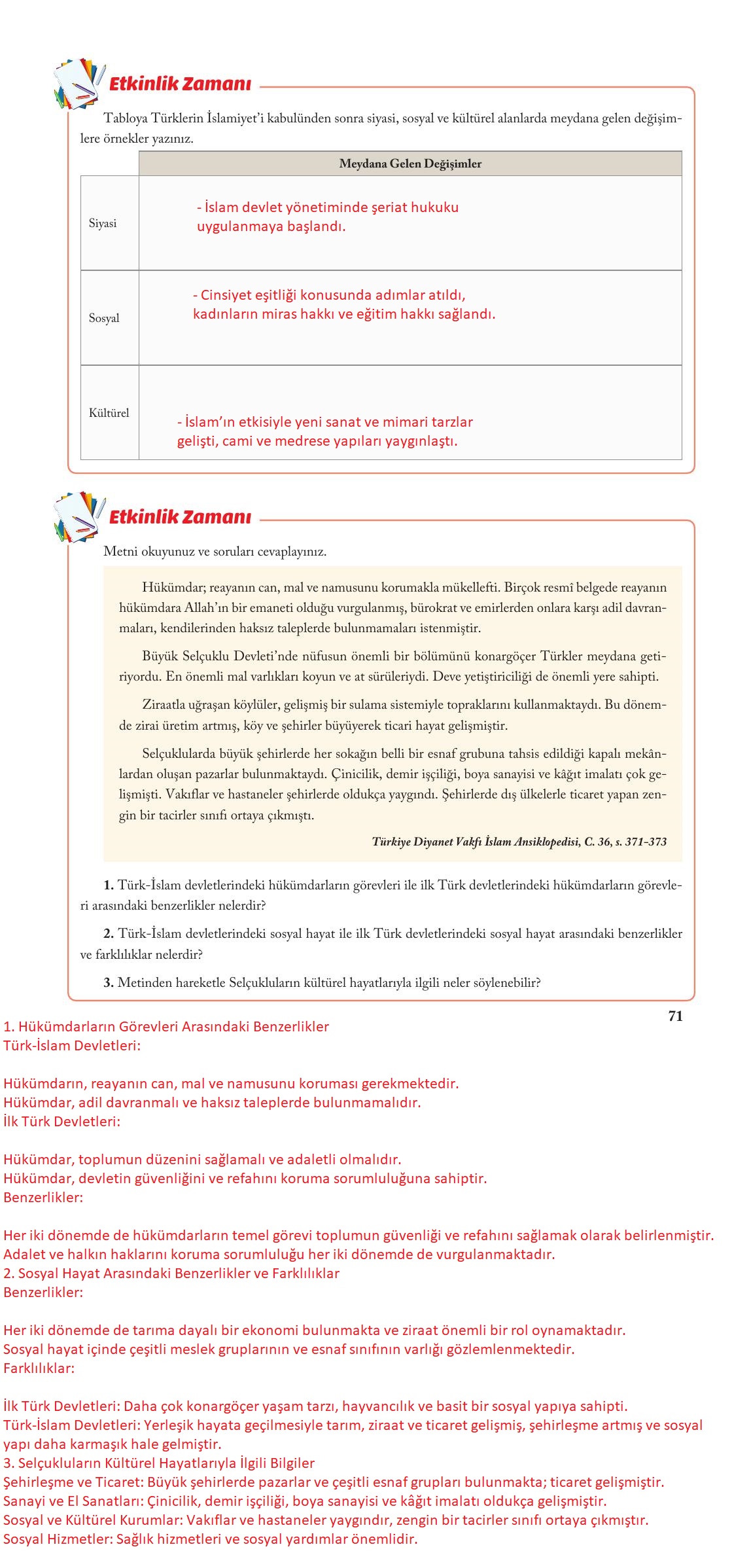 6. Sınıf Evos Yayınları Sosyal Bilgiler Ders Kitabı Sayfa 71 Cevapları