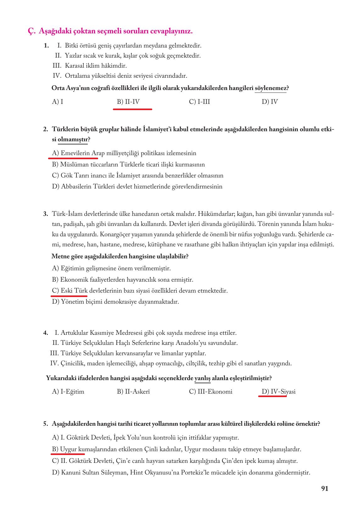 6. Sınıf Evos Yayınları Sosyal Bilgiler Ders Kitabı Sayfa 91 Cevapları