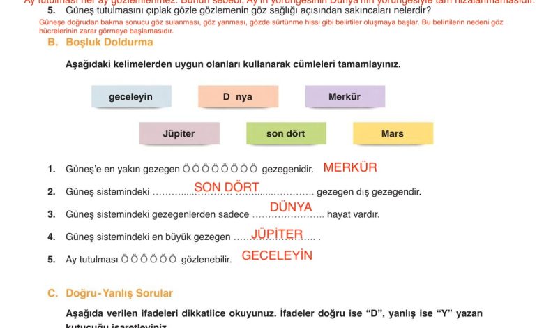 6. Sınıf Gün Yayınları Fen Bilimleri Ders Kitabı Sayfa 43 Cevapları