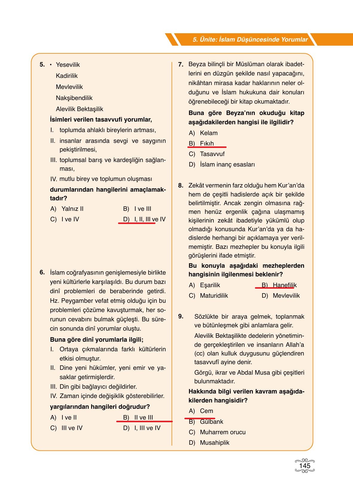 7. Sınıf Erkad Yayınları Din Kültürü Ders Kitabı Sayfa 145 Cevapları