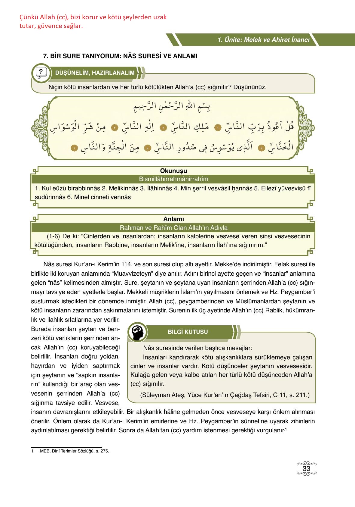 7. Sınıf Erkad Yayınları Din Kültürü Ders Kitabı Sayfa 33 Cevapları