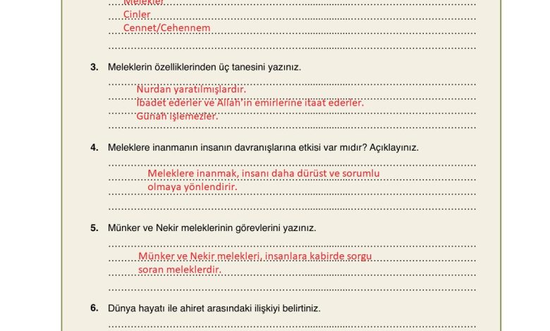 7. Sınıf Erkad Yayınları Din Kültürü Ders Kitabı Sayfa 34 Cevapları