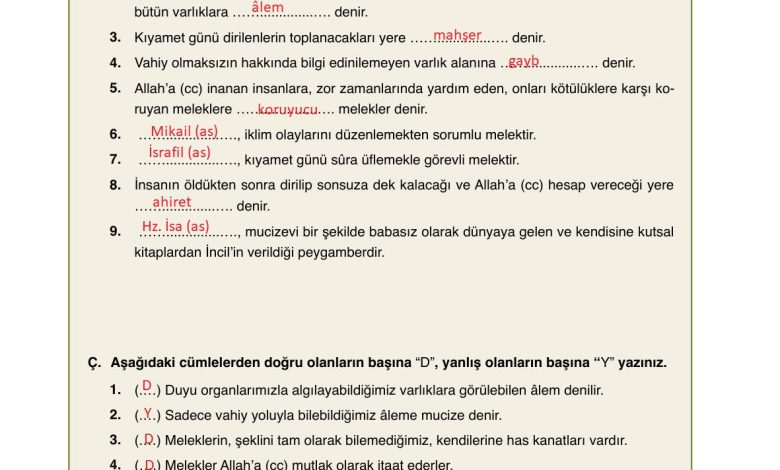 7. Sınıf Erkad Yayınları Din Kültürü Ders Kitabı Sayfa 37 Cevapları