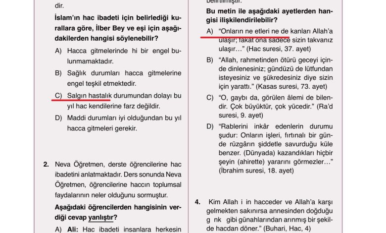 7. Sınıf Erkad Yayınları Din Kültürü Ders Kitabı Sayfa 57 Cevapları