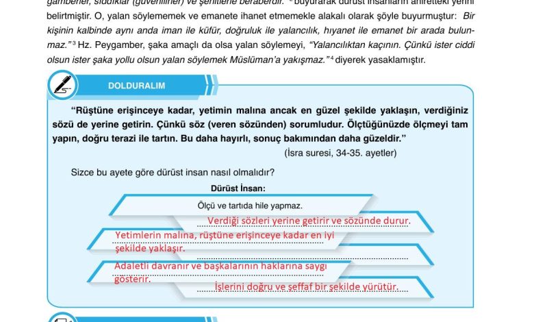 7. Sınıf Erkad Yayınları Din Kültürü Ders Kitabı Sayfa 69 Cevapları