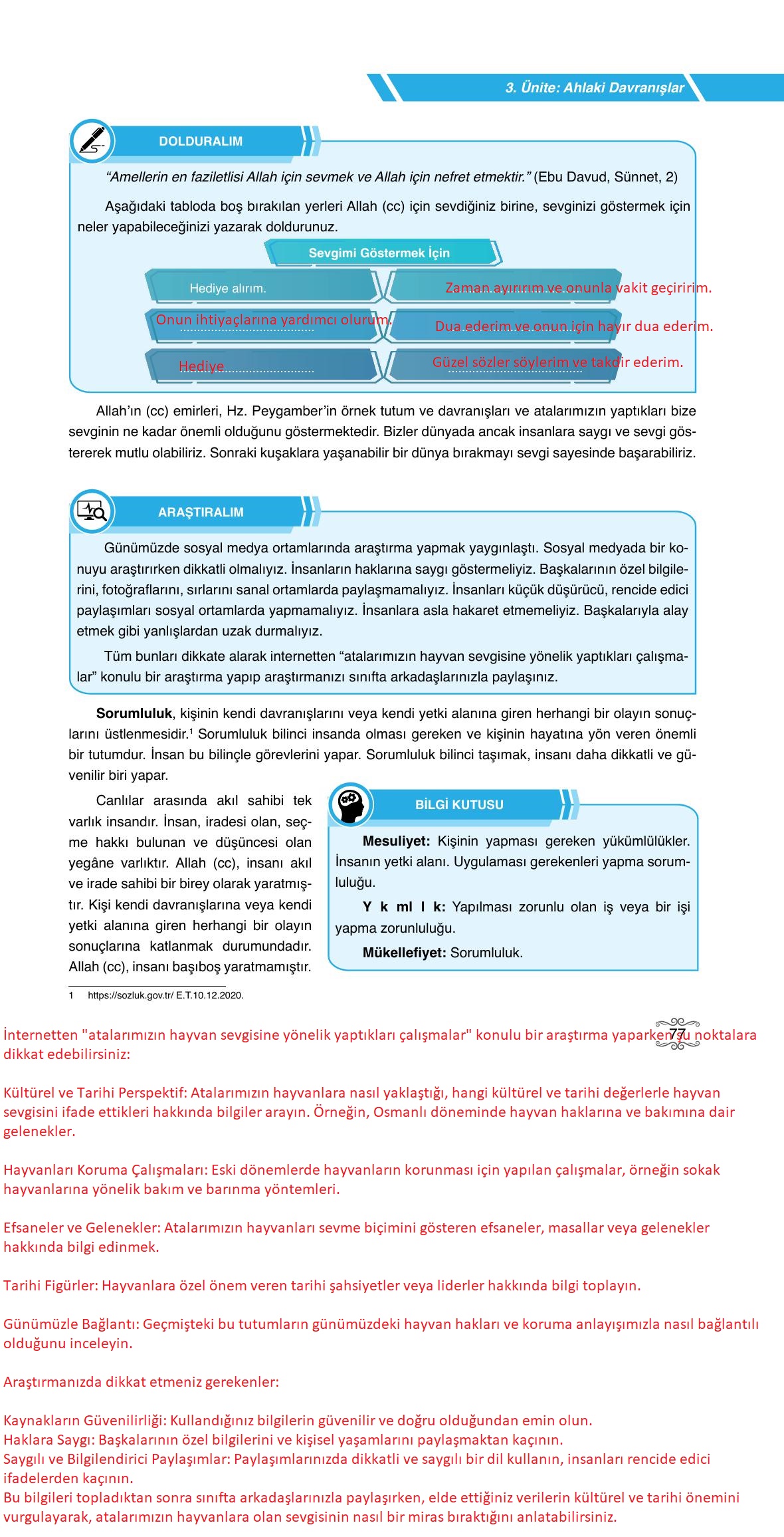 7. Sınıf Erkad Yayınları Din Kültürü Ders Kitabı Sayfa 77 Cevapları