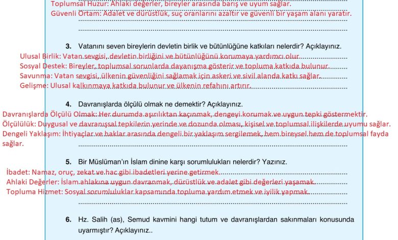 7. Sınıf Erkad Yayınları Din Kültürü Ders Kitabı Sayfa 90 Cevapları