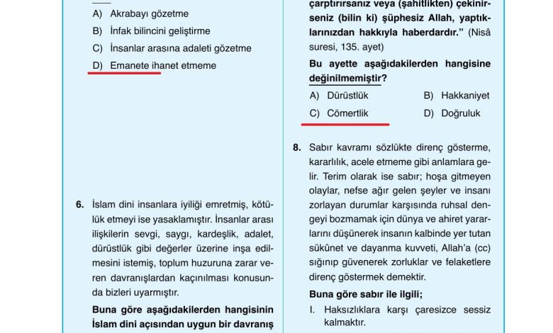 7. Sınıf Erkad Yayınları Din Kültürü Ders Kitabı Sayfa 92 Cevapları