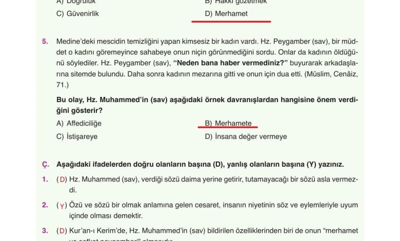 8. Sınıf Gezegen Yayınları Din Kültürü Ders Kitabı Sayfa 107 Cevapları