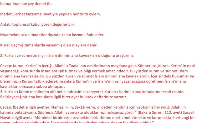 8. Sınıf Gezegen Yayınları Din Kültürü Ders Kitabı Sayfa 109 Cevapları