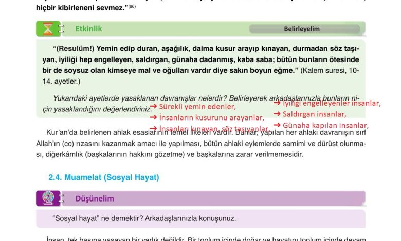 8. Sınıf Gezegen Yayınları Din Kültürü Ders Kitabı Sayfa 122 Cevapları