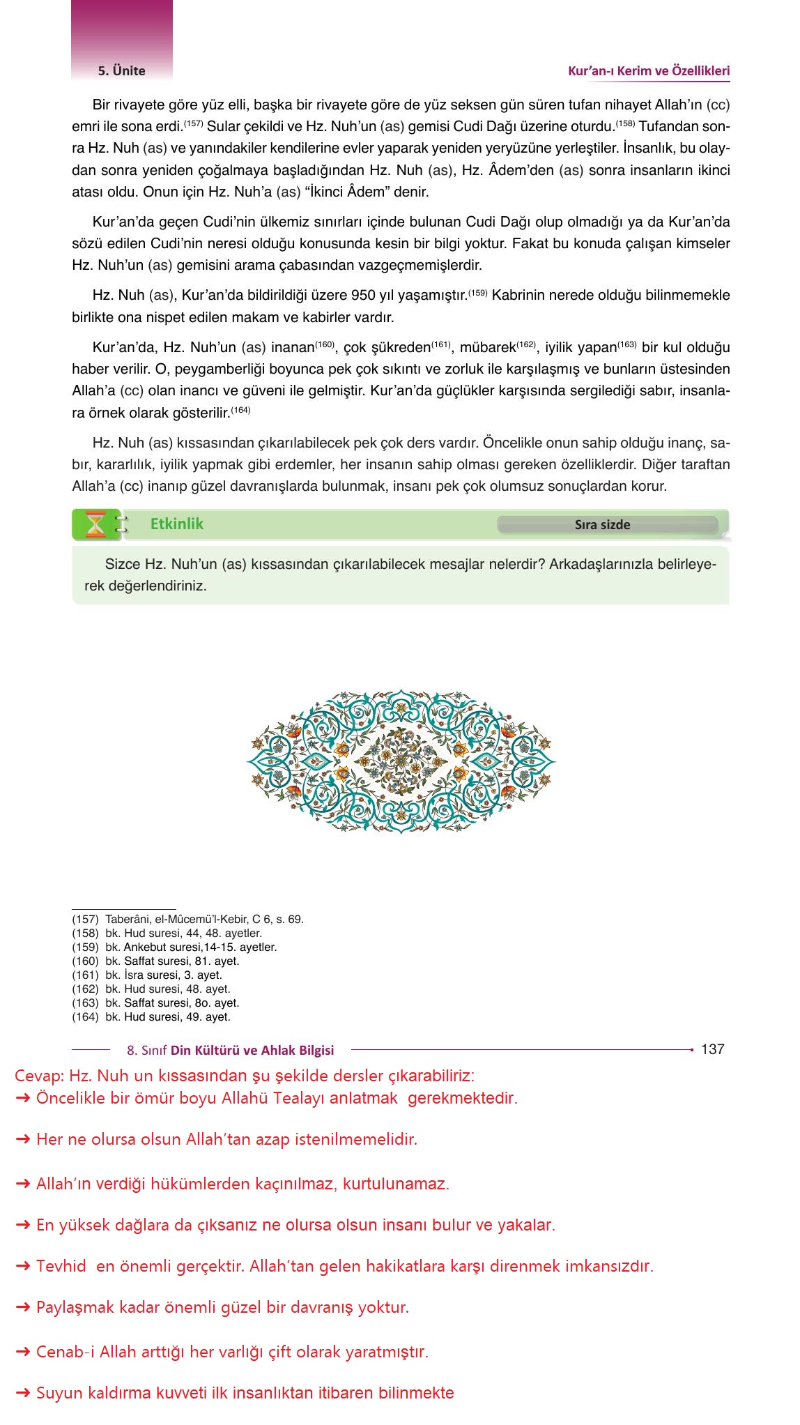 8. Sınıf Gezegen Yayınları Din Kültürü Ders Kitabı Sayfa 137 Cevapları