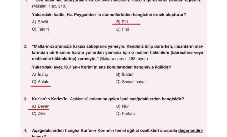 8. Sınıf Gezegen Yayınları Din Kültürü Ders Kitabı Sayfa 139 Cevapları