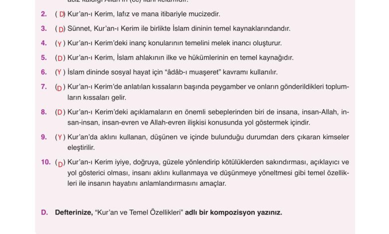 8. Sınıf Gezegen Yayınları Din Kültürü Ders Kitabı Sayfa 140 Cevapları