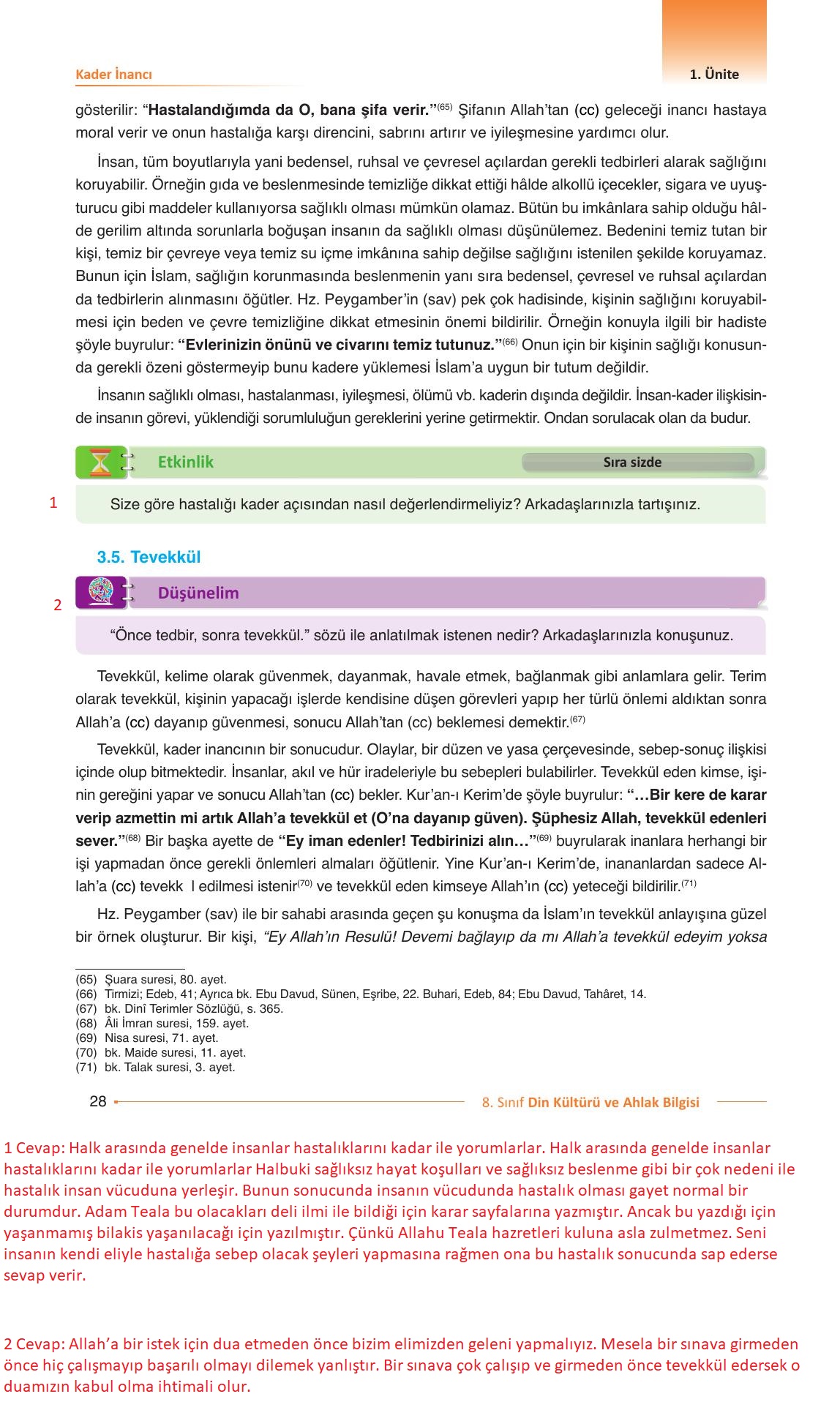 8. Sınıf Gezegen Yayınları Din Kültürü Ders Kitabı Sayfa 28 Cevapları