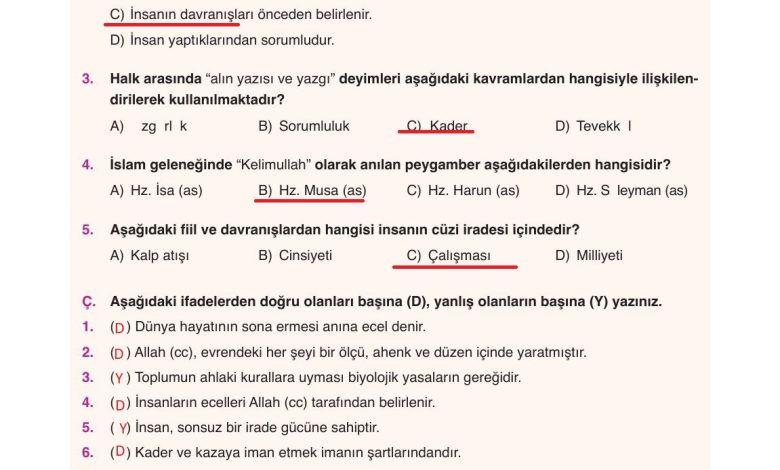 8. Sınıf Gezegen Yayınları Din Kültürü Ders Kitabı Sayfa 36 Cevapları