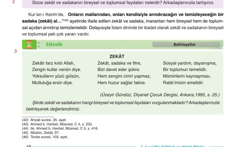 8. Sınıf Gezegen Yayınları Din Kültürü Ders Kitabı Sayfa 48 Cevapları