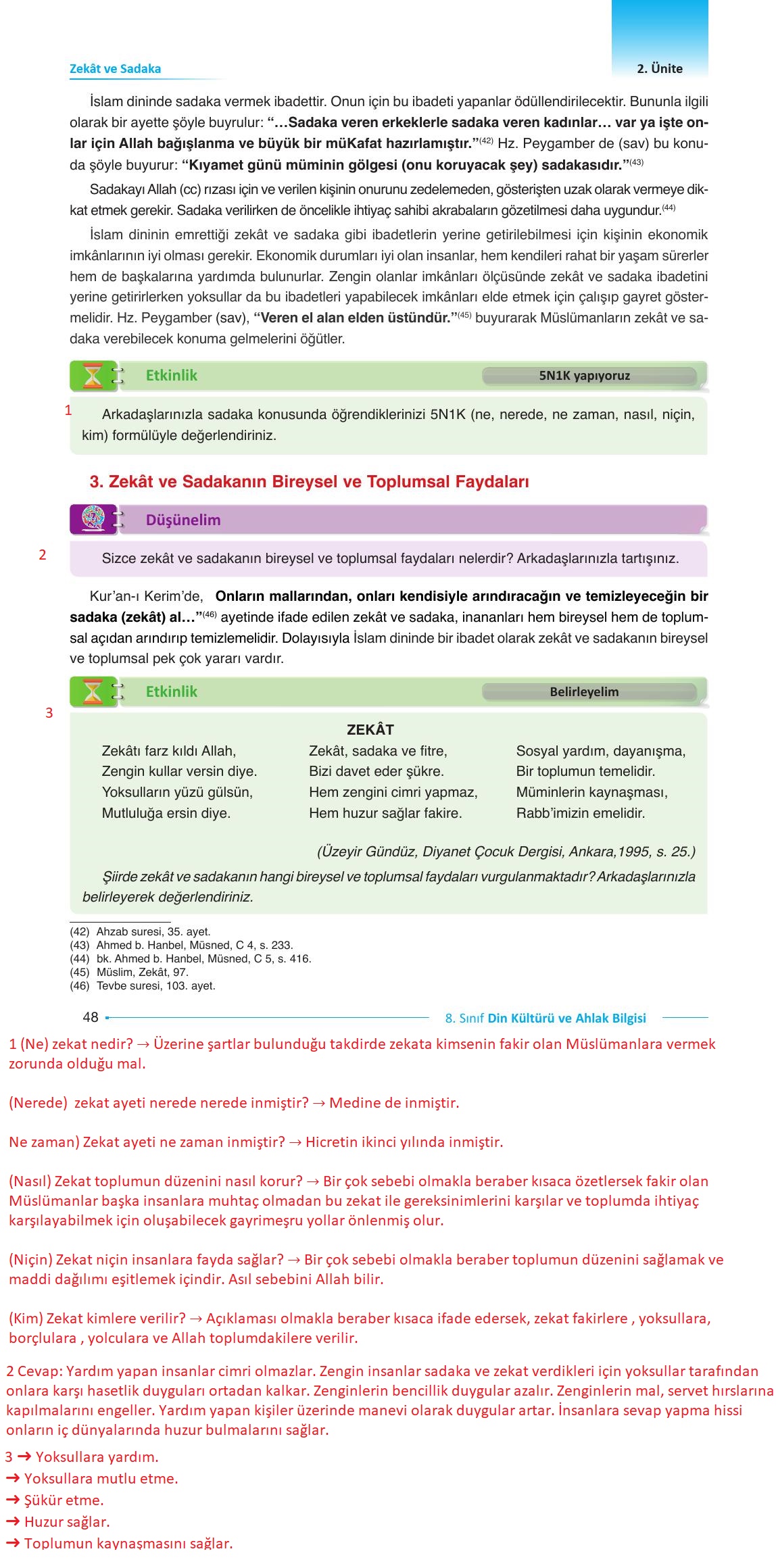 8. Sınıf Gezegen Yayınları Din Kültürü Ders Kitabı Sayfa 48 Cevapları