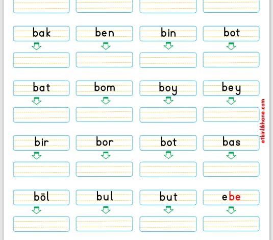 “B Sesi” Kelime Oluşturma Etkinlikleri