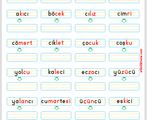 “C Sesi” Kelime Oluşturma Etkinlikleri