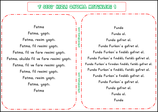 “F Sesi” Hızlı Okuma Metinleri