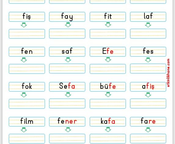 “F Sesi” Kelime Oluşturma Etkinlikleri