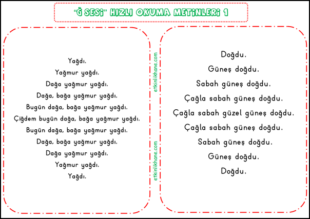 “Ğ Sesi” Hızlı Okuma Metinleri