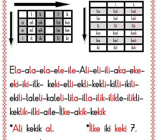 İ Sesi Hece ve Kelime Okuma Kağıdı